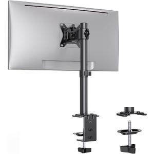 Ergear Monitor Mount for Most 13-32" Computer Screens up to 17.6lbs, Improved LCD LED Monitor Riser, Adjustable Height and Angle, Single Desk Mount Stand, Black, EGCM12