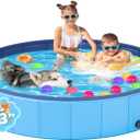 YSJILIDE Portable Dog Pool PVC Pet Swimming Pool Bathtub Collapsible Dog Pool, Hard Plastic Pool for Pets to Swim and Bath (L-64"x 12" Blue)