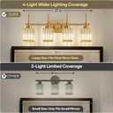 Torondo Modern Crystal Bathroom Vanity Light 4-Lights Brushed Gold Bathroom Light Fixtures Over Mirror Brushed Gold Vanity Lighting Fixtures Square Shade Brass Wall Sconce (Bulbs Not Include), Brushed Gold-Square Shade, 4-Light