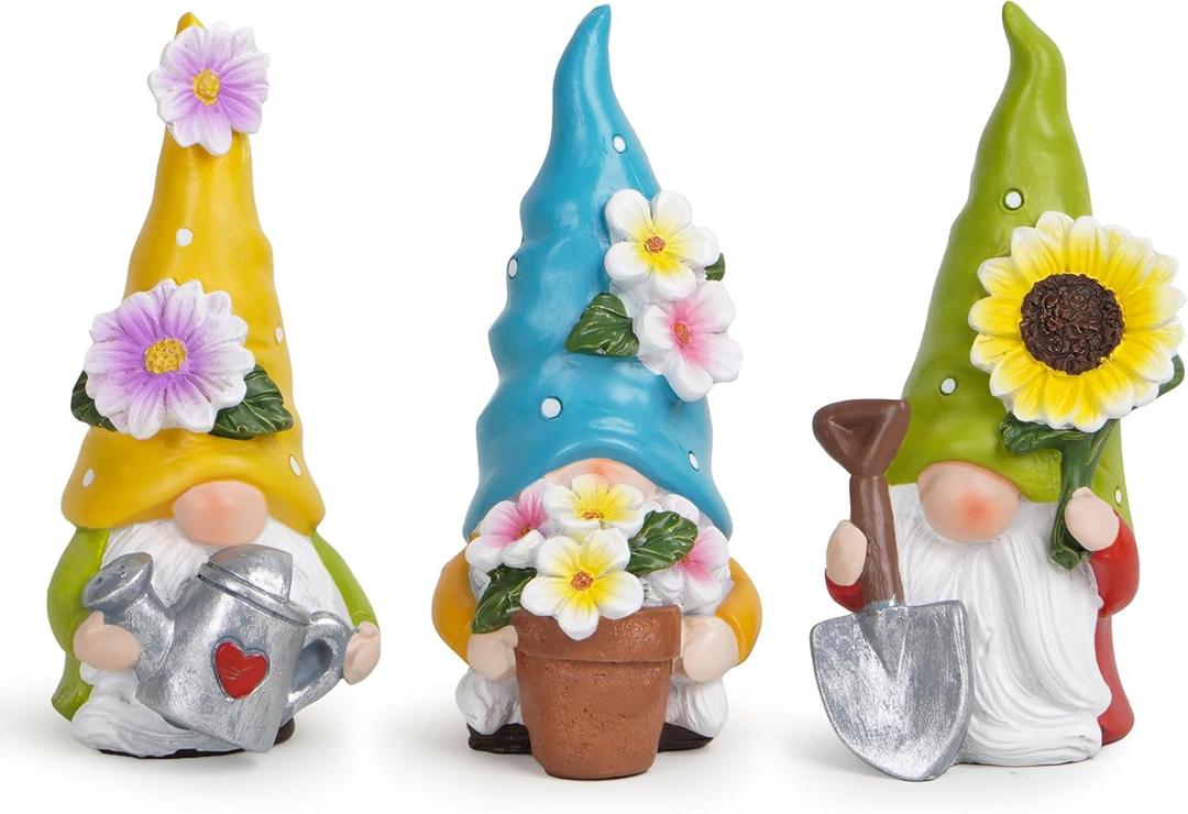 Hodao Spring Decorations for Home - Colorful Garden Gnomes Figurines with Flowers & Tools  Spring Summer Indoor Decor for Table, Lawn, Window Sill  Gift for Garden Lovers
