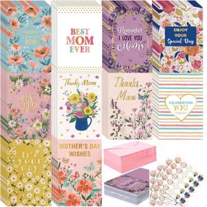 Yeaqee 100 Pack Mothers Day Cards Bulk Thanks Gift for Mom Greeting Cards with Envelopes and Stickers Flower Style for Mom Stepmother Mother Florist Birthday Gift Supplies