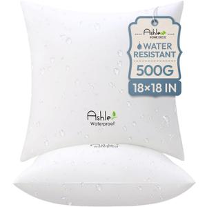 Outdoor Pillows 18 X 18 Pillow Inserts Pack of 2, Water-Resistant Decorative Premium Square Pillow Stuffer Sham Waterproof Pillow for Sofa Couch, Porch Patio Living Room Bedroom Furniture