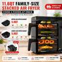 11.6QT Dual Basket Air Fryer Oven, Vertical 2-Basket Design, 6-in-1 Presets Function with Digital Touchscreen, Sync & Match, Easy to Clean, Dishwasher Safe, Family Meals