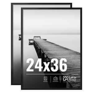 LaVie Home 24x36 Picture Frame for Wall Display, 24x36 Black Picture Frame with HD Plexiglas, 24 x 36 Poster Frame 2 Pack, Display Frame for Vertical or Horizontal, Classic Collection