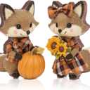 2 Pcs Fall Fox Figurine Thanksgiving Wooden Fox Figurines Table Decoration for Autumn Thanksgiving Gifts Home Office Centerpiece Decor Party Supplies (Classic Style)