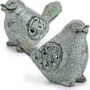 OwnMy 2PCS Cast Iron Green Bird Sculptures - Outdoor & Indoor Small Birds Statues, Hollow Carved Bird Figurines Ornaments Decorative Animal Figurines for Garden Patio Home Decors