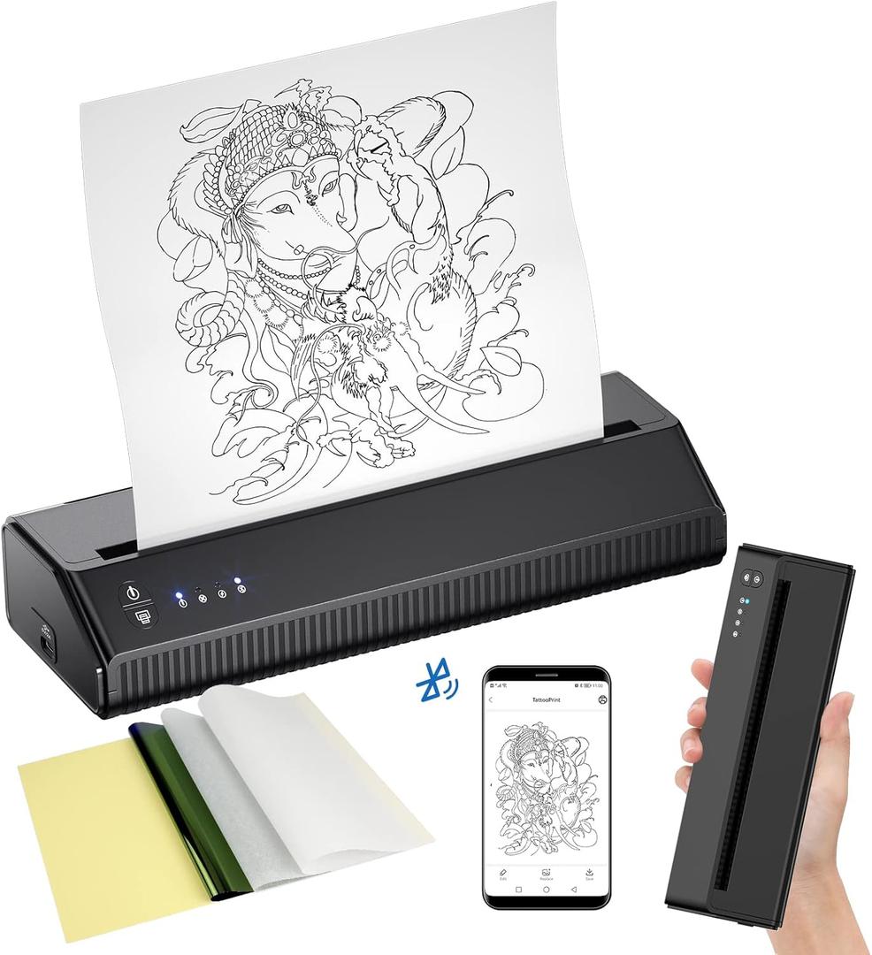 BIOMASER Tattoo Printer Wireless Tattoo Stencil Printer for Tattooing Tattoo Transfer Stencil Machine with 10pcs Transfer Paper, for Artists, Thermal Copier Compatible with Smartphone and Tablet