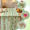 BINBE 1pcs Daisy Spring Table Runner Embroidery Gauze 10FT Florals Seasonal Tulle Holiday Birthday Kitchen Dining Table Decor for Home Party Sage Green