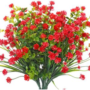 WILLBOND 12 Bundles Artificial Flowers Outdoor, UV Resistant Faux Artificial Plants Shrubs Plastic Flower Bulk for Hanging Planter Porch Window Home Spring Summer Decor(Red)