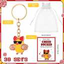 Kigeli 30 Set Cheer Duck Keychains Gift Bulk Cheerleading Team Gifts with You've Been Cheer Ducked Cards Organza Bags