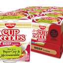 Nissin Cup Noodles Soup, Beef Flavor, Microwaveable Paper Cups, Instant Ramen, 2.25 Ounce (Pack of 12), Best By 06/27/2026