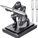 Spakon Knight Pen Holder with 2 Pens Resin Desk Organizers and Accessories Funny Executive Pen Stand Fancy Cool Office Gadgets Cool Desk Decorations for Men Home Supplies(Classic,Iron)