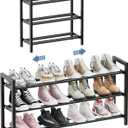 Mavivegue 18-33 Expandable Shoe Rack for Closet, 3-Tier Shoe Organizer, Adjustable Shoe Rack for Front Door Entrance, Entryway (Black)