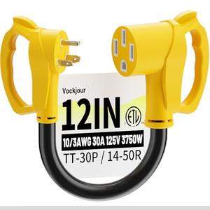 30 Amp to 50 Amp RV Adapter 3 Prong 12 Inch, NEMA TT-30P Male to NEMA 14-50R Female, Heavy Duty RV Electrical Adapter Cord for Camper, STW 10AWG 30A 125V 3750W, Yellow, ETL Listed