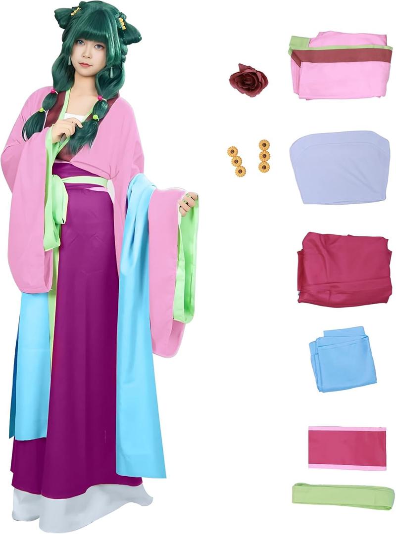 Tokisaki Maomao Cosplay Apothecary Diaries Costume Mao Mao Hanfu Dress Women Ruqun Set Halloween Uniform Outfit (3X-Large, Pink)
