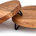 Kimona Pedestals Iron & Acacia Wood Multi-Purpose Display Pedestal, Riser Board for Soap, Perfume, Candles for Home, Patio & Garden (6" x 6" x 1.5"), (Set of 2)