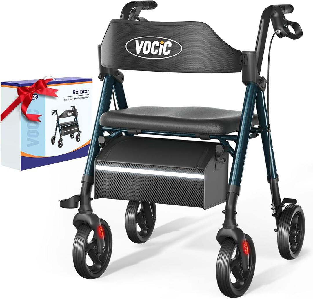 Walkers for Seniors, Z21 Rollator Walker with Seat Supports 350lb, 8" Big Wheels for All Terrain, Ergonomic Arc Seat & 6" Ultra Backrest Foldable Walker, Dual Height Adjustment, Lightweight 2025 (Green)