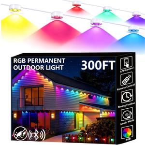 Permanent Outdoor Lights, 300ft Smart Eave Lights with RGB LED Light, IP67 Waterproof, App Control, DIY RGB Light for House Halloween Decorations