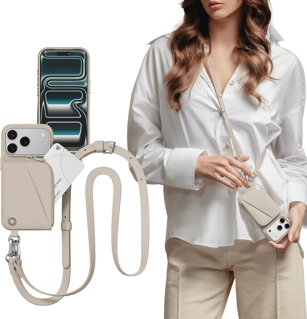 MAGEASY Compatible with iPhone 17 Pro 6.3" Wallet Case with Crossbody Strap  Coin Purse & Card Slot, with Leather Crossbody Lanyard, 16ft Ultimate Drop Protection | Pouch (Starlight)