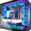 PC CASE 9 PWM ARGB Fans Pre-Installed, Mid-Tower Gaming PC Case, Panoramic Tempered Glass Computer Case with Type-C,420mm&360mm Radiator SupportBlack,K9