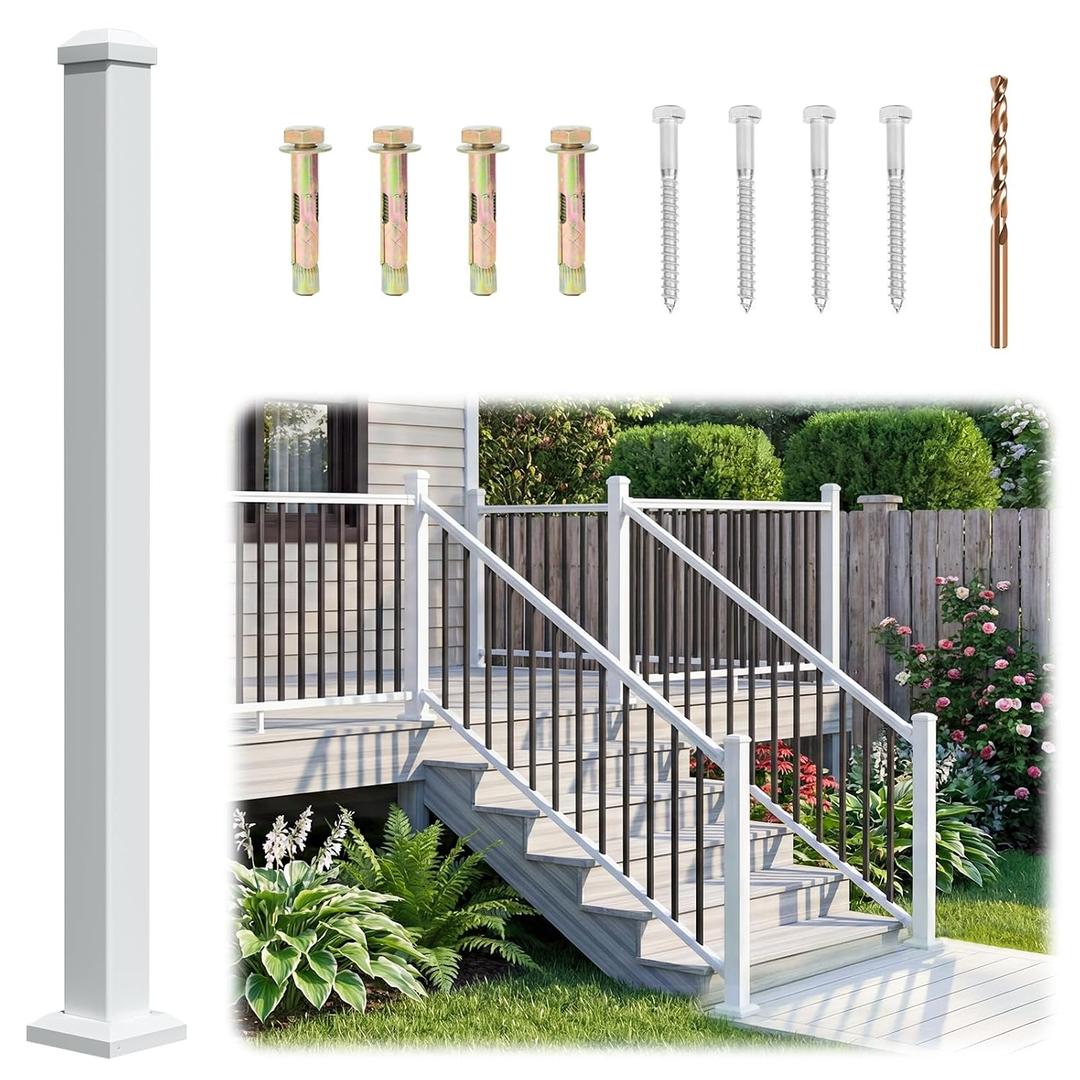 2.56" x 2.56" x 42" Modular Aluminum Deck Railing Post, AAMA 2604–Grade Textured Matte White Stair Railing Post Porch Post for Outdoor Decks, Porches, Patios & Balconies (Post Only)