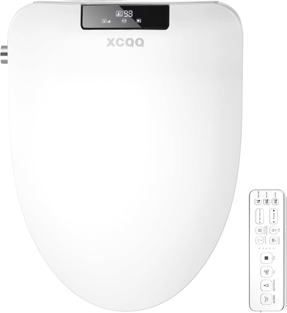 Bidet Toilet Seat for Oval Toilet, Bidet with Warm Water and Air Dryer, Heated Toilet Seat, Rear and Feminine Multiple Spray Modes, Self Cleaning Nozzle, Night Light, Remote Control