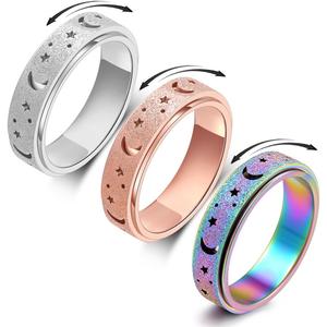 OreilleStar Anxiety Ring for Women Spinner Ring Fidget Ring Fidget Toys Adults Spinner Fidget Rings Stainless Steel Rose Gold Silver Rainbow Size 6