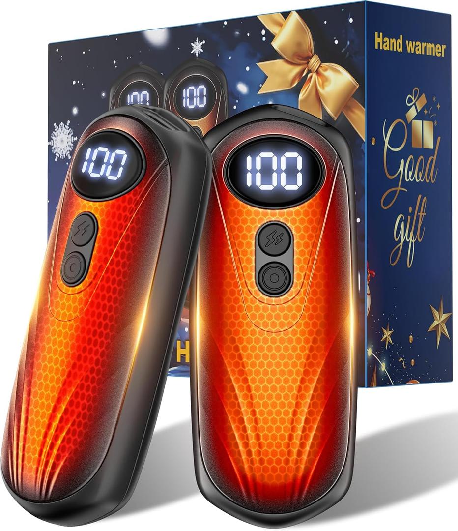 Funaudio Hand Warmers Rechargeable 2 Pack - 6000mAh Electric AI Handwarmers with LED Display, 5-Level, 2 in 1 Portable Heater, Warm Gifts for Women/Men/Golf/Camping/Hunting/Travel/Outdoor/Indoor