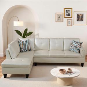Modern L-Shaped Sectional Sofa with Chaise Lounge, 4-Seater Leather Couch with High-Density Foam Cushions, for Living Room, Apartment, Studio, Easy Assembly, Pearl White