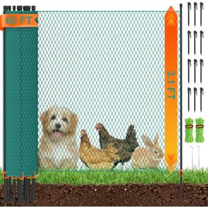 Temporary Fence with Garden Posts & 3.1'H x 60'L Plastic Mesh,Portable Snow Fencing with Windbreak Rope and Ground Stakes,Dog Fence Outdoor for Yard,Backyard Fences,Garden Fence Protect Barrier