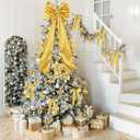 Gejoy Bow Christmas Tree Decoration Set, 30 Pcs Small Bows 1 Pcs 47" x 15.7" Large Tree Topper Satin Bows and 36 Christmas Balls Hanging Ornaments, Xmas Glitter Balls for Holiday Decor(Gold)