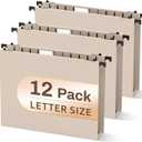 Letter Size Hanging File Folders Pastel, 12 Pack Hanging Files Folders, File Hanging Folders Pink for Filing Cabinet, Colored Hanging File Folders with Tabs 2 Inch Expansion for Home Office (Light Beige)