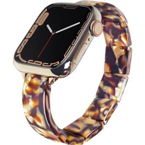 Slim Bangle Stretchy Watch Band Compatible with Apple Watch for Women, Tortoise Shell Resin Fashion Watch Bracelet Strap for iWatch SE, Series 8/7/6/5/4/3/2/1, 38/40/41mm, 42/44/45/49mm (Caramel)