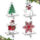 MERRI GLOW Christmas Stocking Holders for Mantle Set of 4, Heavy Duty 3D Stocking Stand Weighted Stocking Hooks Christmas Ornaments Decorations for Fireplace Tabletop (4PCS-Snowflake+Deer+Snowman+Tree)