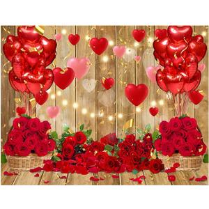 YYNXSY Rustic Wood Valentine's Day Backdrop Brown Wood Light Bulbs Red Love Hearts Galentine's Day Photography Background Wedding Decorations Happy Valentine's Day Photobooth 8X6FT YY-5015