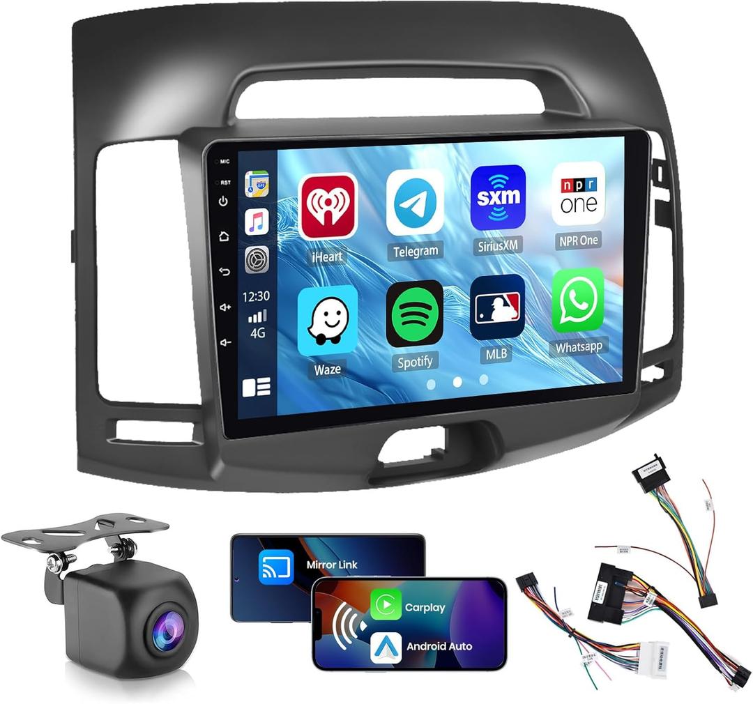 Car Radio for Hyundai Elantra 2007 2008 2009 2010: [2G+64G] 9 inch Car Stereo with Wireless Carplay Android Auto, Touch Screen Upgrade for Elantra with GPS Bluetooth WiFi SWC FM RDS DSP