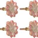 NIKKY HOME Cabinet Knob 4 Pack Flower Drawer Knob Decorative Vintage Door Cupboard Solid Metal Pulls Handles for Furniture Bedroom Living Room Bathroom - Pink