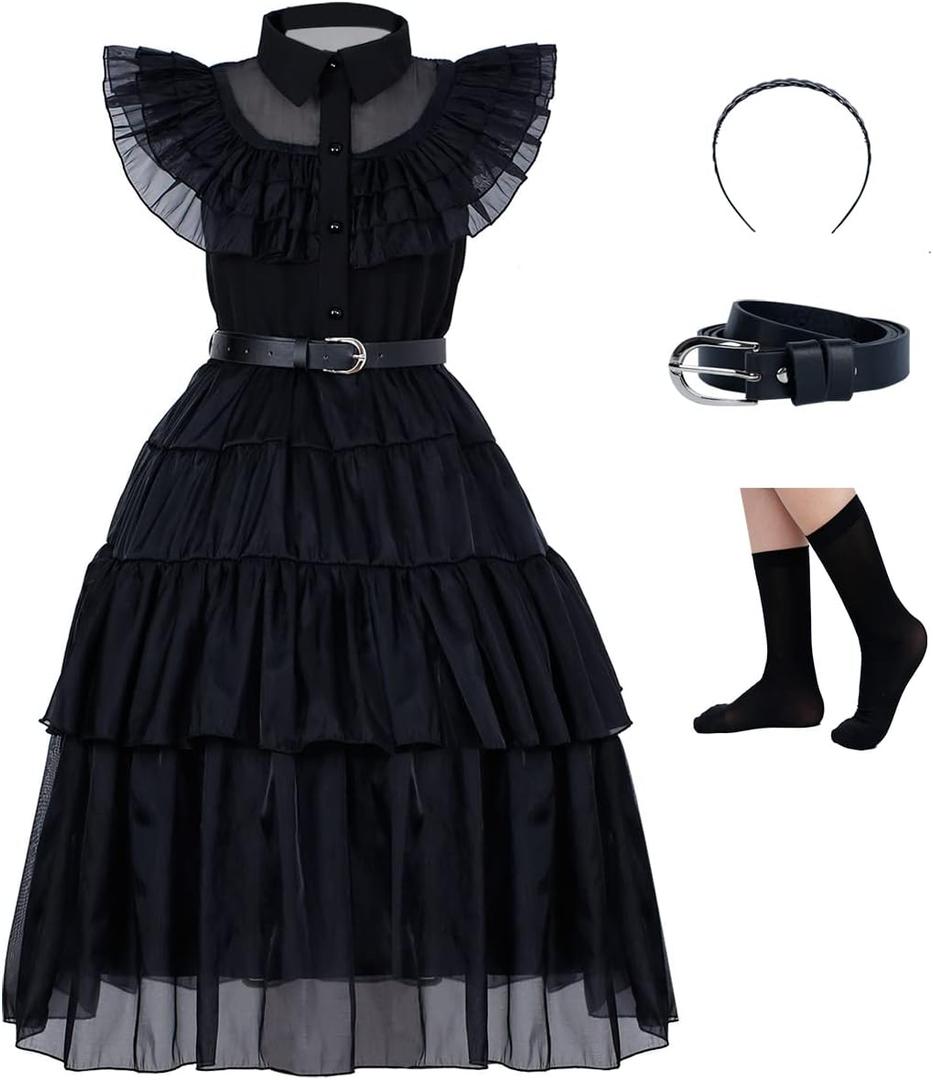 Halloween Costume for Girls Kids School Dance Halloween Cosplay Costumes Black Party Dress 