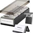 Business Card Holder for Desk, Business Card Holder Organizer, Credit Card Organizer Case File Index Card Box Storage,with A-Z Tabs, Storage up to 800 Cards (3.5 x 2.2), Metal Structure