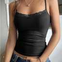 SOLY HUX Women's Lace Camisole Top Spaghetti Strap Slimming Tank Tops Aesthetic Clothes (Pure Black)