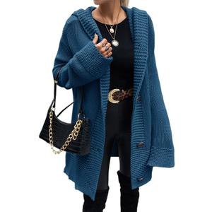 Taodou Women's Hooded Knit Cardigans Button Cable Open Front Sweater Coat Blue