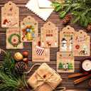 4 x Christmas Gift Tags 140 Packs-Christmas Tags with Twine String to Hang, Kraft Paper Tags 350 GSM & Christmas Tags for Gifts in Christmas Decorations & Name Labels with Holes Brown, Red, White & Green.