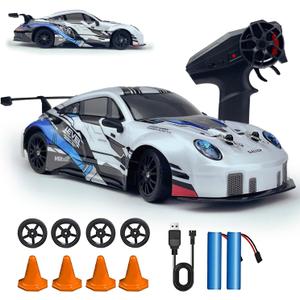 RC Drift Car 2.4GHz 1:24 Scale 4WD High Speed Remote Control Cars Vehicle with LED Lights Two Batteries and Drifting Tires Racing Sport Toy Cars for Adults Boys Girls Kids (White)