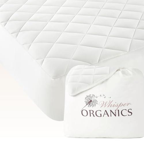 Whisper Organics Luxury Quilted Mattress Cover - Exquisite Softness, 100% Organic Cotton, 17-Inch Deep Pocket, King, Pure White