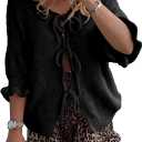 Saodimallsu Women's Tie Front Bow Cardigan Sweaters Lightweight Knit Ruffle Half Sleeve 2025 Trendy Jacket (Small, Black)
