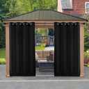 Outdoor Curtains for Patio - 4 Panels Waterproof Grommet Top Curtains, Gray Woven Textured Outside Curtain for Gazebo, Porch, Pergola, Cabana, Deck, Sunroom, 52W x 84L inch, Black