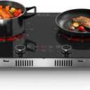 2 Burner Electric Cooktop 110V - 24 Inch Ceramic Stove Top Countertop & Built-in, 2000W Two Burner Radiant Electric Cook Top with LCD Touch & Knob Control, Timer, Safety Lock, 120V Plug in