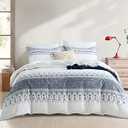 Bedduvit Boho King Duvet Cover Set - 100% Cotton Reversible Patterned Boho Duvet Cover King Size Soft Navy Summer King Comforter Cover with Zipper Closure & 8 Ties (104"x90", No Comforter)