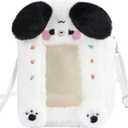Clear Figure Display Bag for 10cm Doll - Crossbody Protective Case with Adjustable Strap, Dustproof and Portable, for Plush, Collectibles, and Gifts (White Puppy)