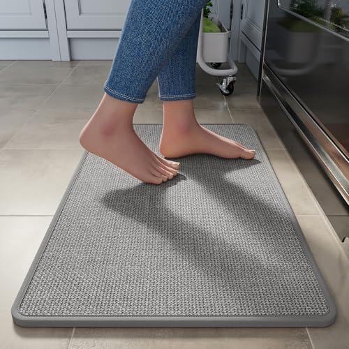 YDKGL Kitchen Rugs Mat Non Slip Washable, Linen-Look 0.3" Thick Soft Cushioned Absorbent Kitchen Mats for Floor, Mild Anti-Fatigue Runner Rug Sink Mat Laundry Standing Mats, Easy Clean, Gray 17"x30"